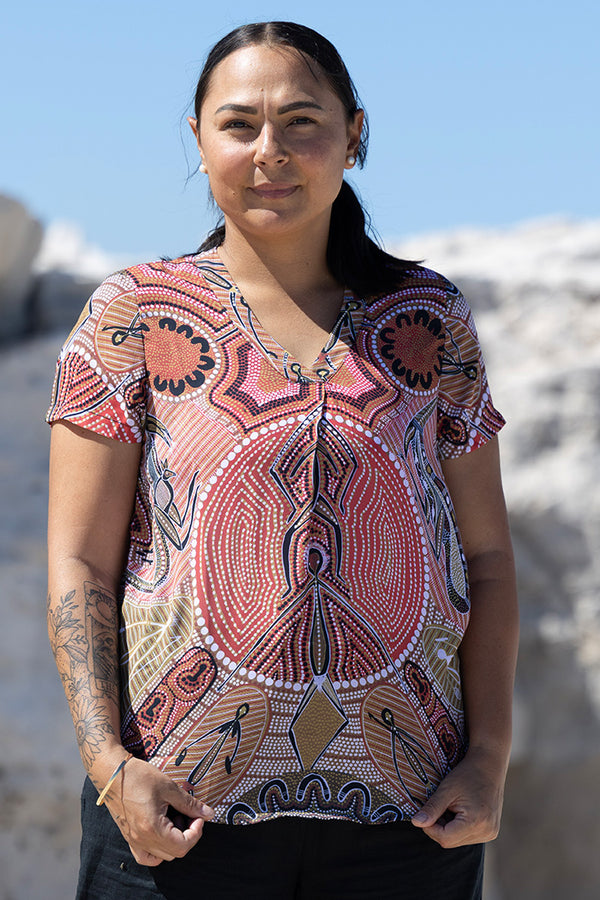 Leaving Footprints V Neck Women's Short Sleeve Blouse