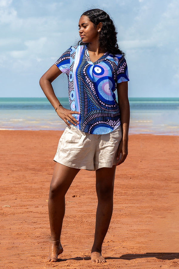 Future Dreaming V Neck Women's Short Sleeve Blouse