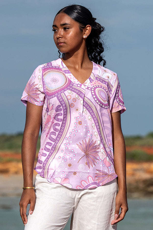 A Bright Future V Neck Women's Short Sleeve Blouse