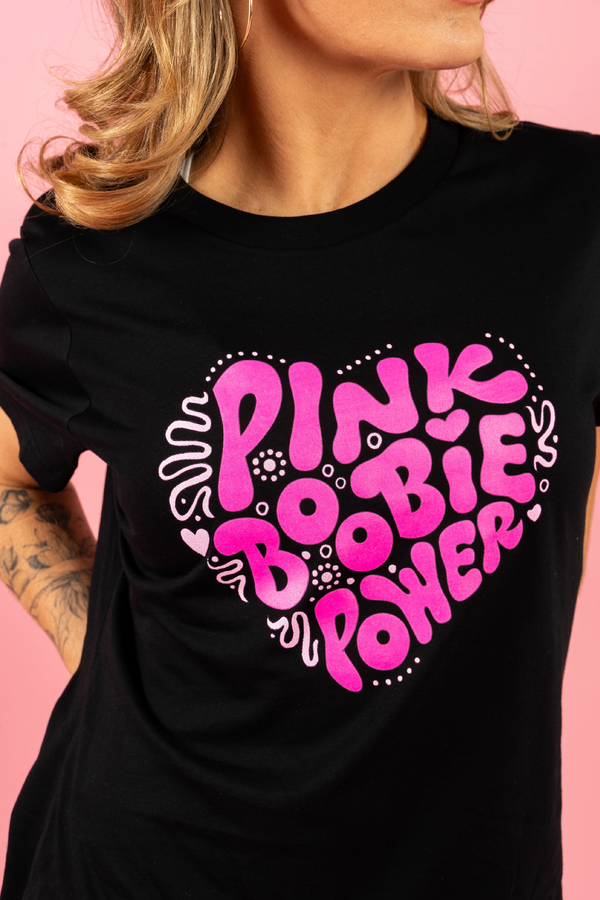 Pink Boobie Power Black Cotton Crew Neck Women's T-Shirt