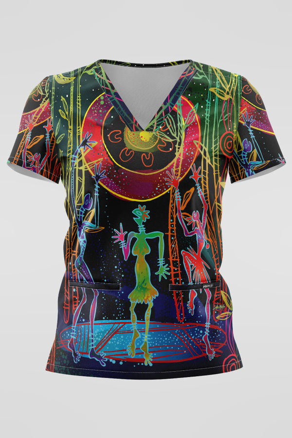 Celestial Rhythms Women's Three Pocket Scrub Top