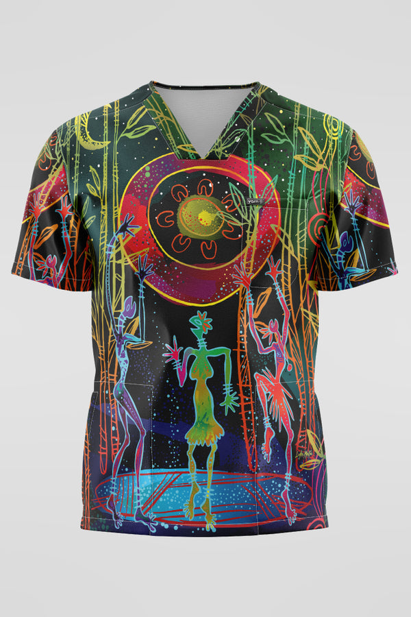 Celestial Rhythms Unisex Three Pocket Scrub Top