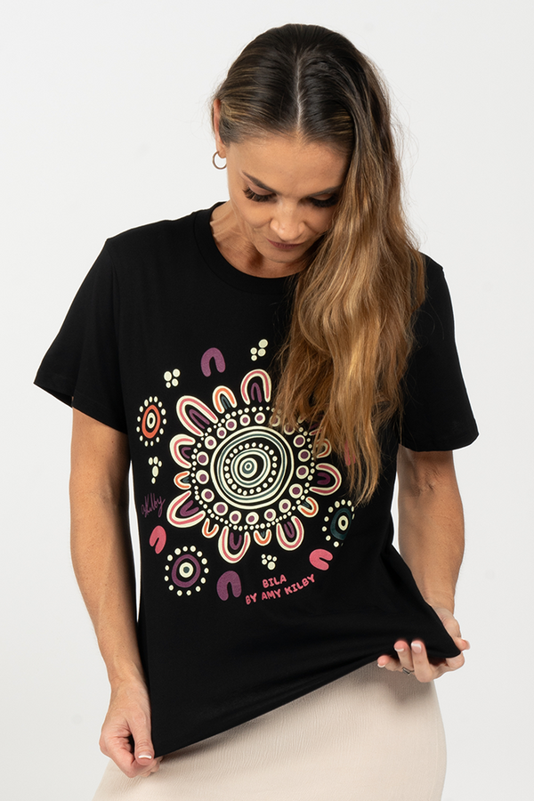 Bila Black Cotton Crew Neck Women's T-Shirt