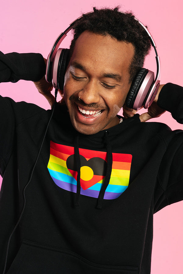 Pride Centre Flag Black Cotton Blend Unisex Hoodie - Pride Worn Proudly