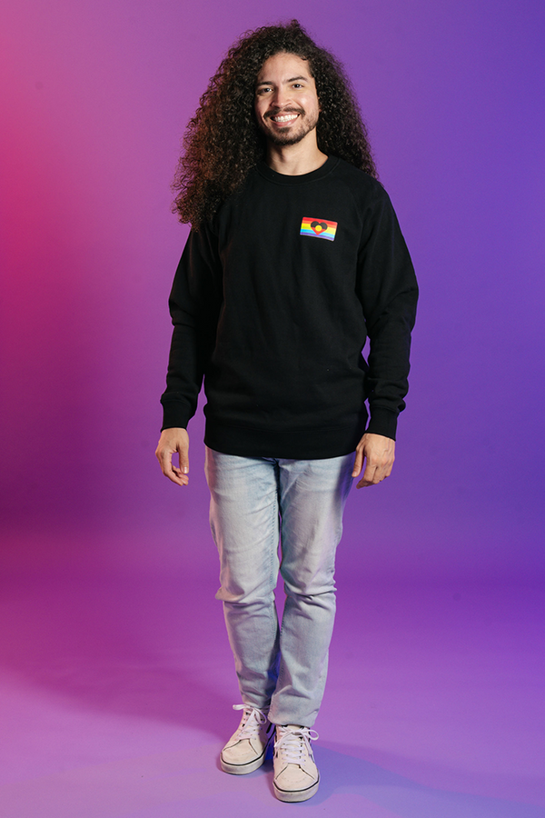 Pride Flag Black Cotton Blend Crew Neck Unisex Sweatshirt - Pride Worn Proudly
