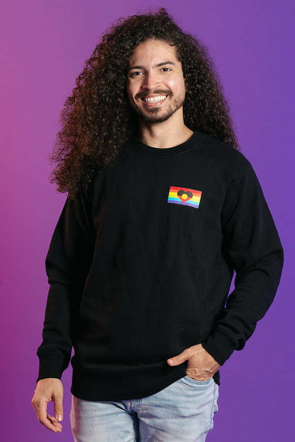 Pride Flag Black Cotton Blend Crew Neck Unisex Sweatshirt - Pride Worn Proudly