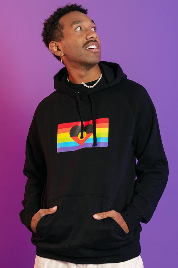 Pride Centre Flag Black Cotton Blend Unisex Hoodie - Pride Worn Proudly
