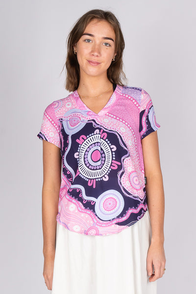 By The Waterhole V Neck Women's Short Sleeve Blouse