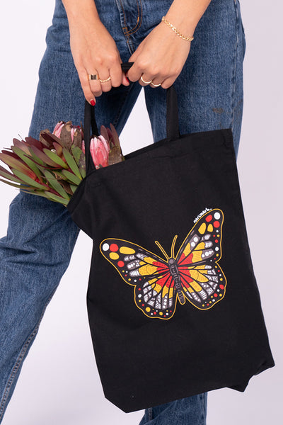 MarliMarli (Butterfly) Black Cotton Short Handle Tote Bag