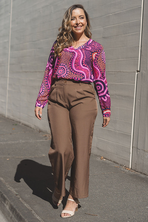 Forage V Neck Women's Long Sleeve Blouse