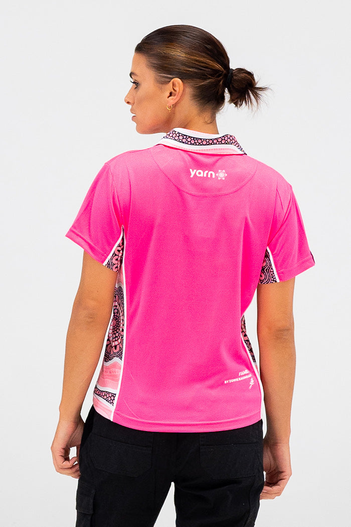 Boobie Sista High Vis Fluoro Pink Women's Fitted Polo Shirt