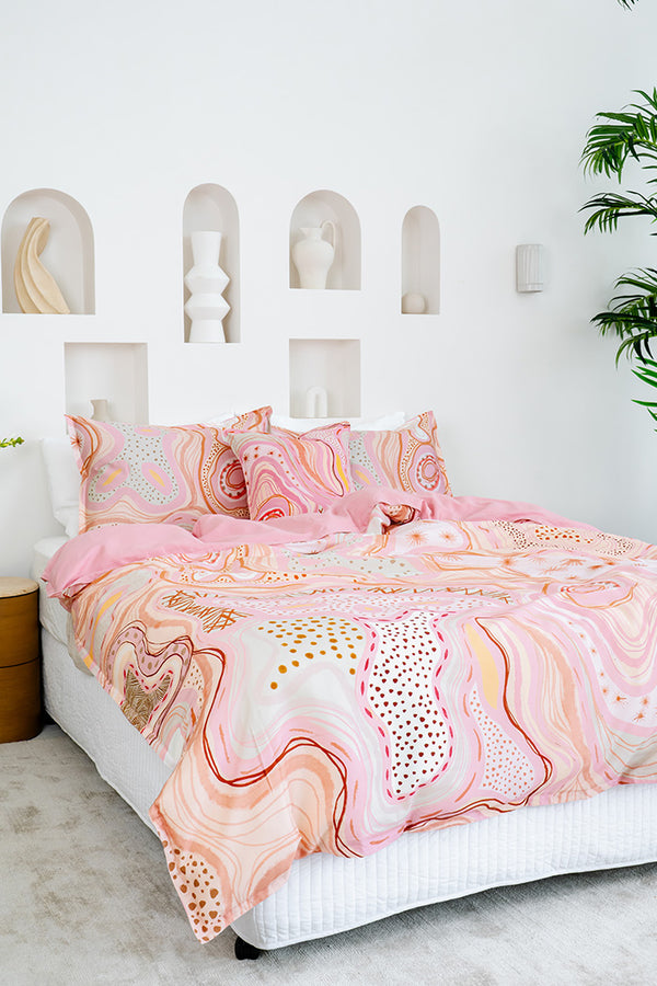 Twinkling Star Pink 100% Cotton Quilt Cover Set