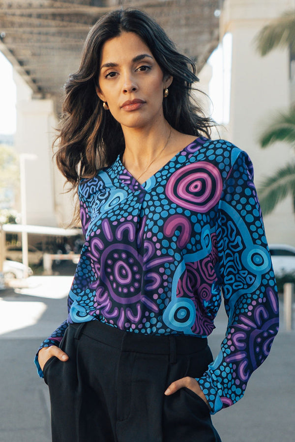 Flourish V Neck Women's Long Sleeve Blouse