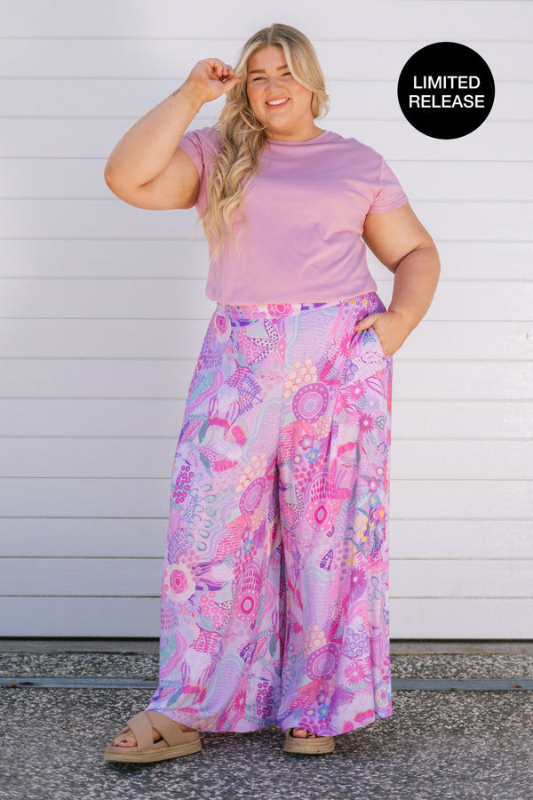 Flowers Along The River 100% Rayon Wide Leg Pants