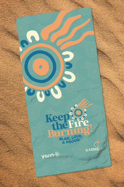 Keep The Fire Burning! NAIDOC 2024 Aqua Beach Towel