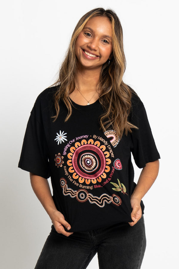 Igniting Our Journey Black Cotton Crew Neck Women's T-Shirt
