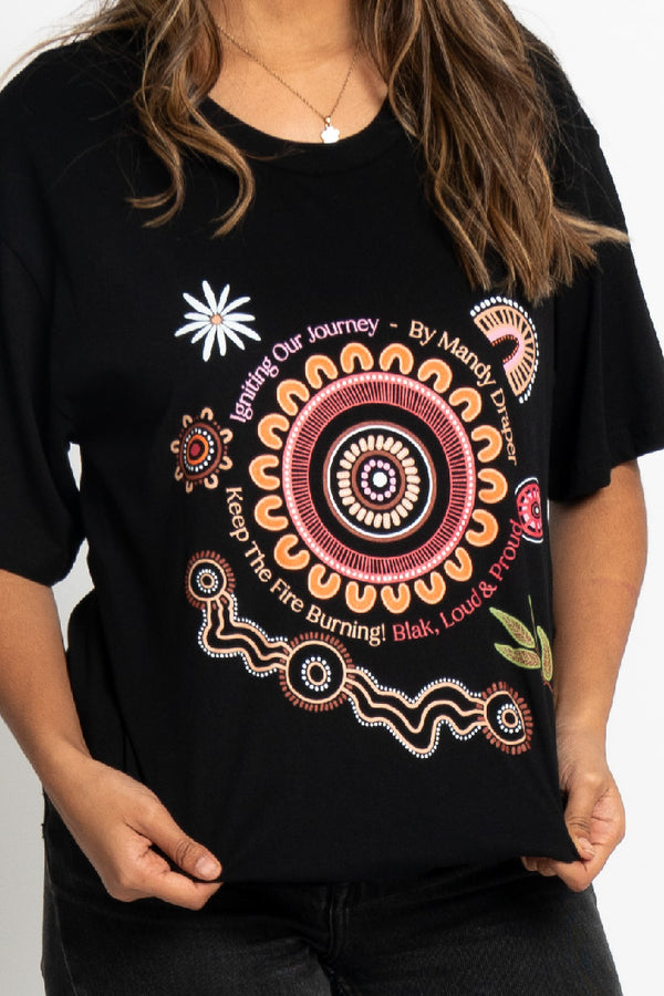 Igniting Our Journey Black Cotton Crew Neck Women's T-Shirt