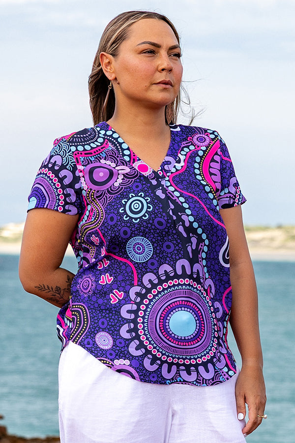 Muru To Our Biriwal (Pathway To Our Future) V Neck Women's Short Sleeve Blouse