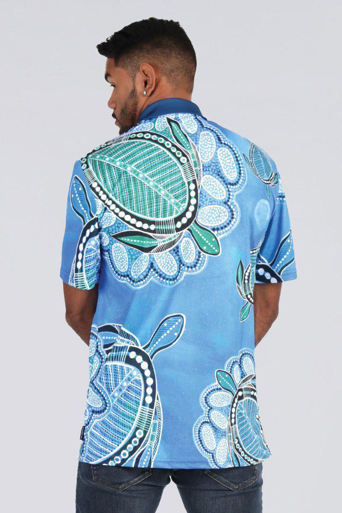Aboriginal Art Clothing-Ocean Turtles UPF 50 Unisex Polo Shirt-Yarn Marketplace