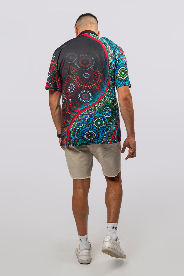 Aboriginal Art Clothing-Salt Meets Earth UPF 50 Unisex Polo Shirt-Yarn Marketplace