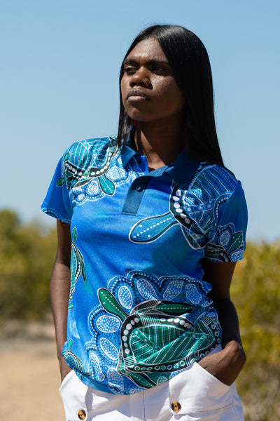 Ocean Turtles UPF 50 Women's Fitted Polo Shirt Colorful