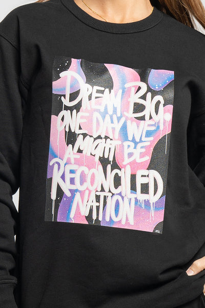 Reconciled Nation (Purple) Black Cotton Blend Crew Neck Women's Sweatshirt