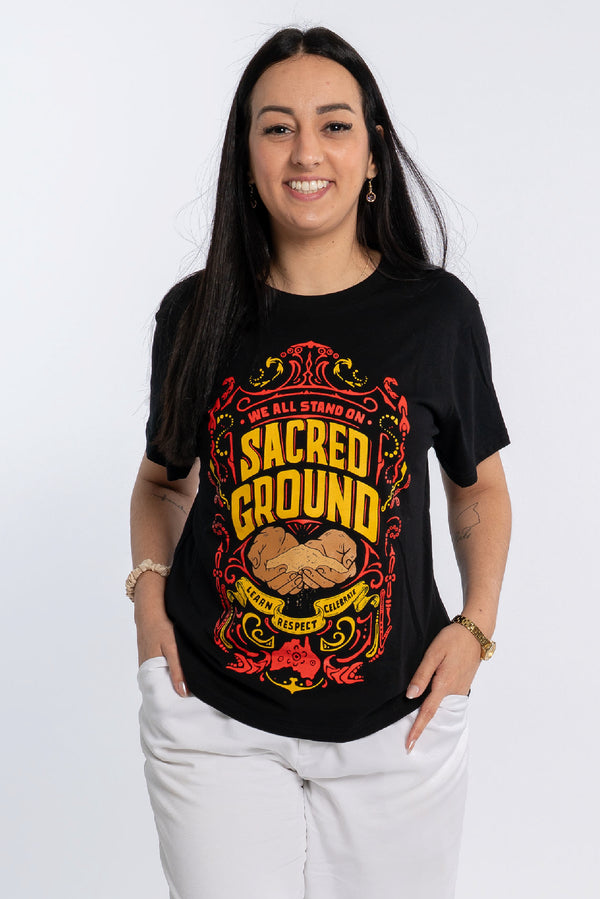 Vintage Sacred Ground Classic Black Cotton Crew Neck Women's T-Shirt