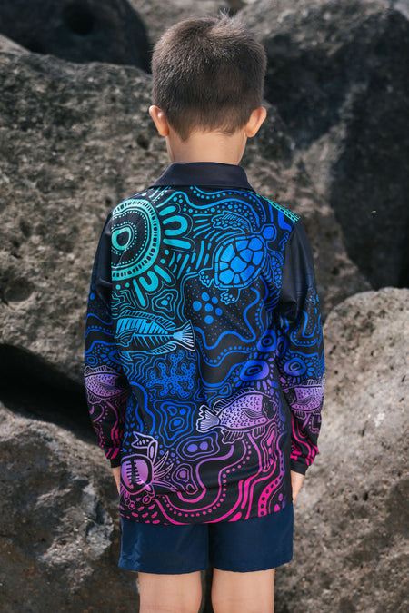 Night Fishing UPF50+ Kids Long Sleeve Polo Shirt