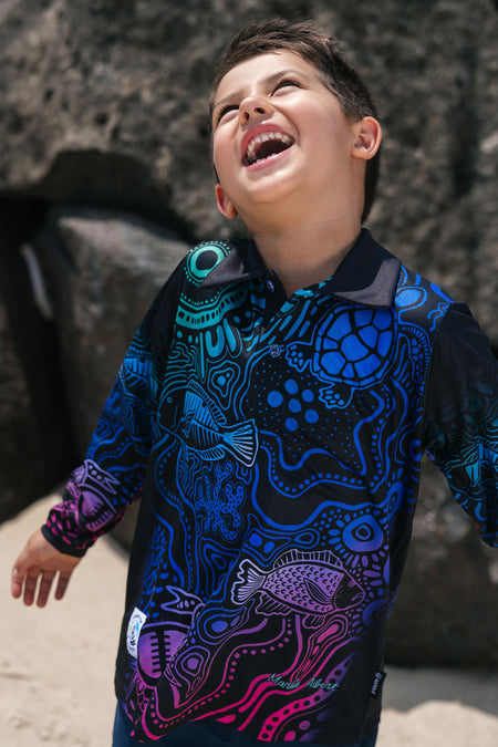 Night Fishing UPF50+ Kids Long Sleeve Polo Shirt