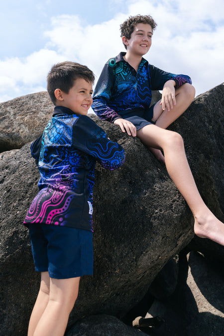 Night Fishing UPF50+ Kids Long Sleeve Polo Shirt