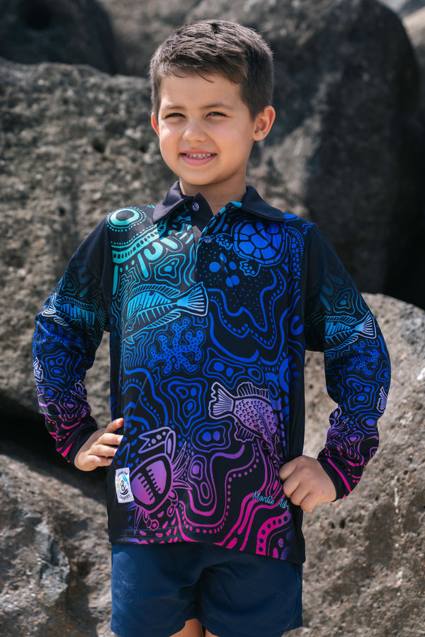 Night Fishing UPF50+ Kids Long Sleeve Polo Shirt