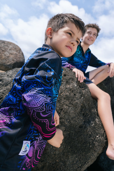 Night Fishing UPF50+ Kids Long Sleeve Polo Shirt