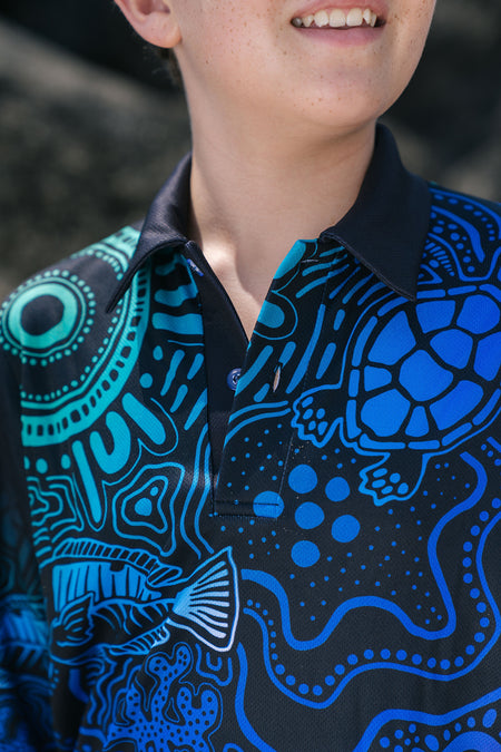 Night Fishing UPF50+ Kids Long Sleeve Polo Shirt