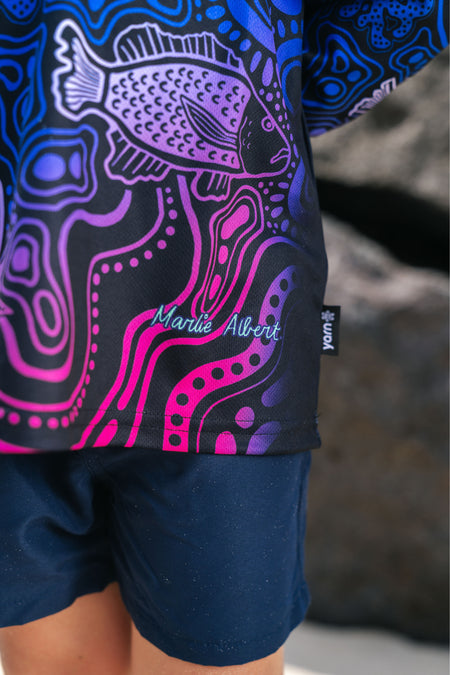 Night Fishing UPF50+ Kids Long Sleeve Polo Shirt