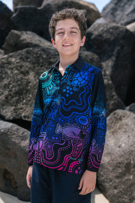 Night Fishing UPF50+ Kids Long Sleeve Polo Shirt