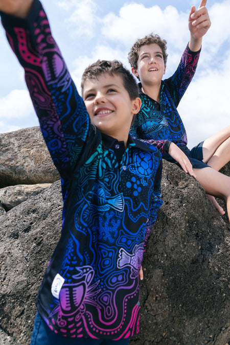 Night Fishing UPF50+ Kids Long Sleeve Polo Shirt