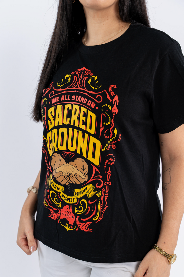 Vintage Sacred Ground Classic Black Cotton Crew Neck Women's T-Shirt