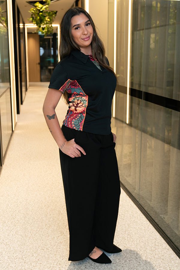 Wurung (Branches) Black Bamboo (Simpson) Women's Fitted Polo Shirt