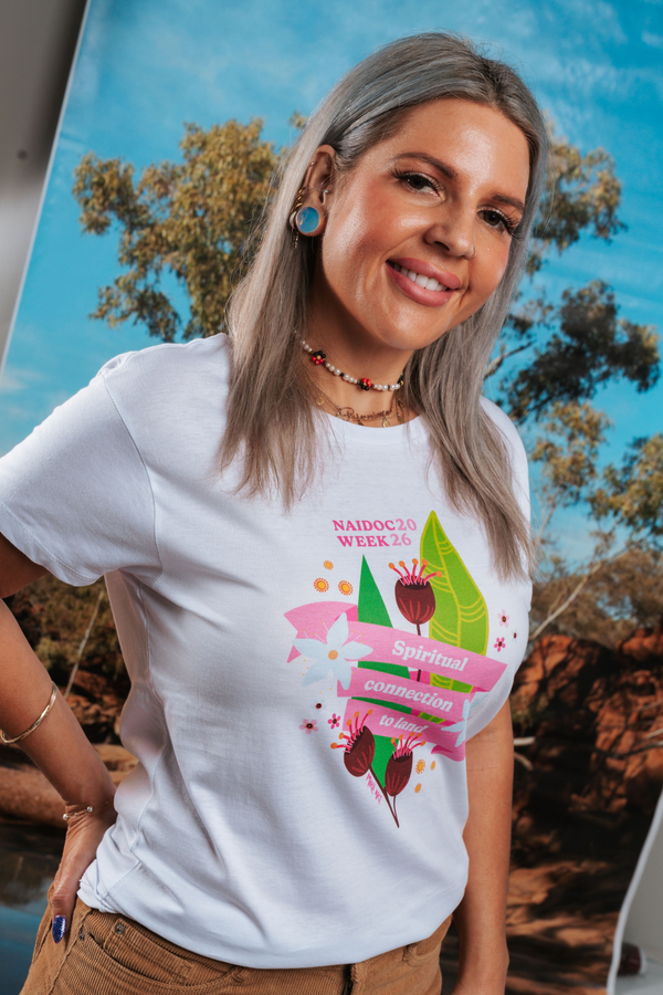 Spiritual Connection To Land NAIDOC Week 2026 White Cotton Everyday Women's T-Shirt
