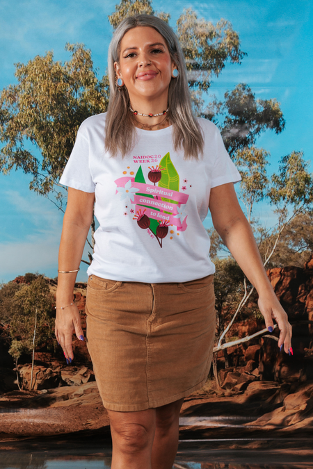 Spiritual Connection To Land NAIDOC Week 2026 White Cotton Everyday Women's T-Shirt