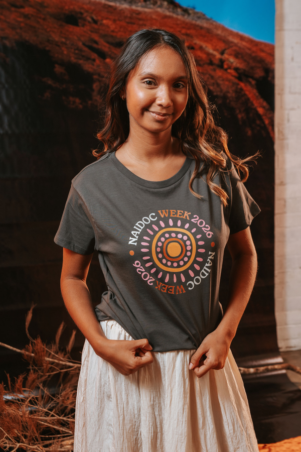 (Bulk) Circle NAIDOC Week 2026 Pink and Charcoal Cotton Everyday Women's T-Shirt