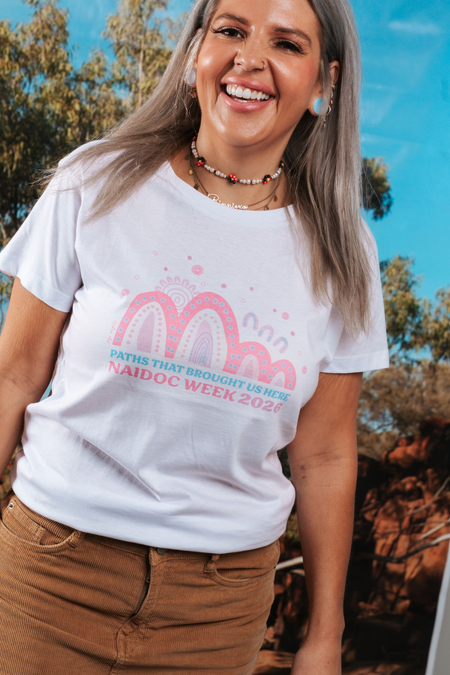 Paths That Brought Us Here NAIDOC Week 2026 White Cotton Everyday Women's T-Shirt