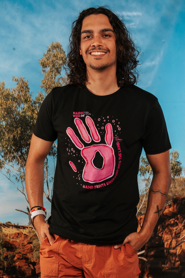 Handprints Engraved NAIDOC Week 2026 Black Cotton Crew Neck Unisex T-Shirt