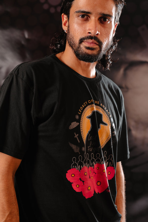 Legacy of the ANZACS Black Cotton Crew Neck Unisex T-Shirt