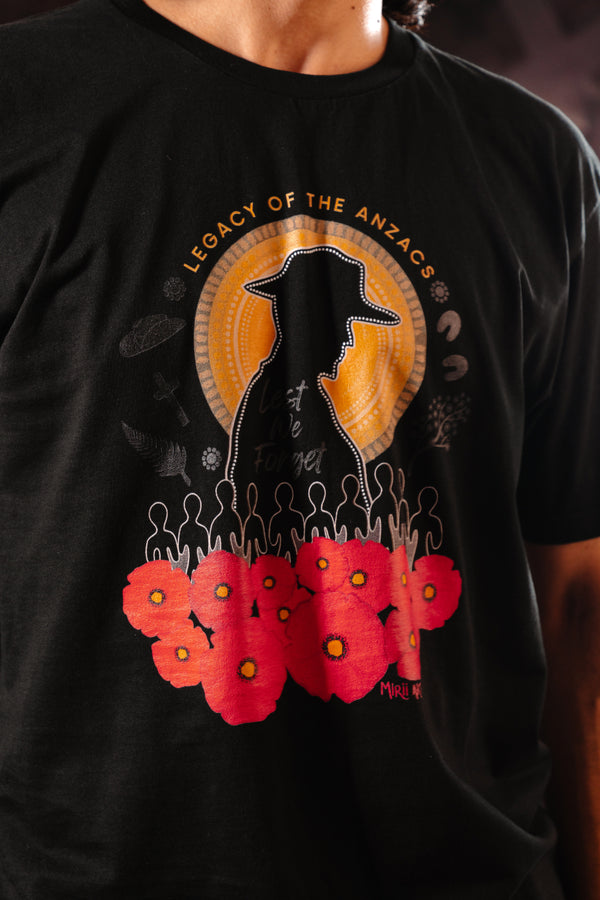 Legacy of the ANZACS Black Cotton Crew Neck Unisex T-Shirt