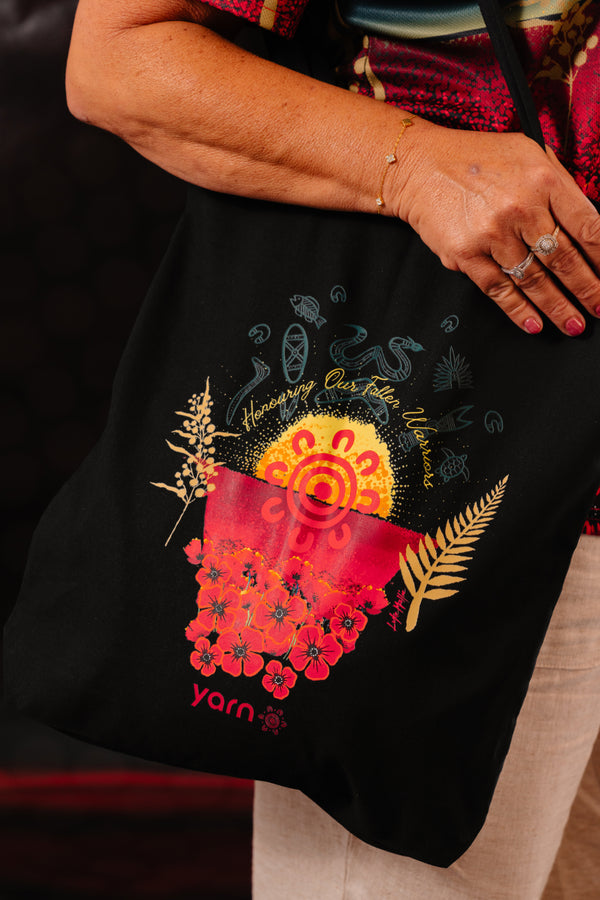 Honouring Our Fallen Warriors Black Long Handle Cotton Tote Bag