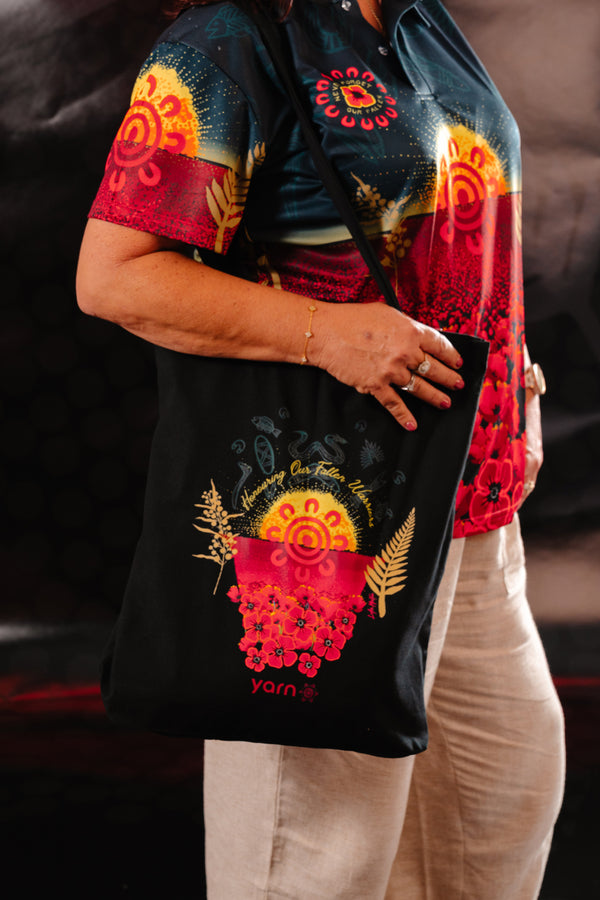 Honouring Our Fallen Warriors Black Long Handle Cotton Tote Bag