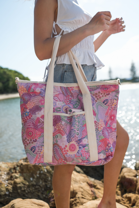 Flowers Along The River Large Long Handled Beach Bag
