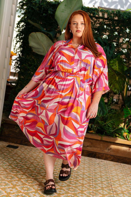 Dancing Leaves 100% Rayon Shirt Dress