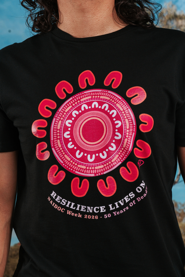 Resilience Lives On NAIDOC Week 2026 Black Cotton Crew Neck Unisex T-Shirt